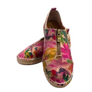 Patricia Nash Women’s 6 Eva Floral Leather Espadrille Zipper Slip-On Flat Shoe